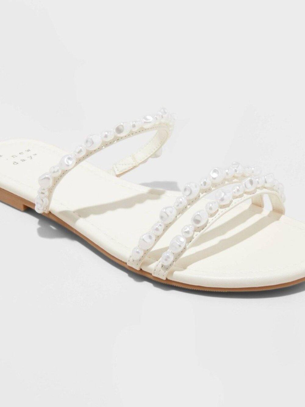 Pearl-Embellished Cream Slide Sandals - Women